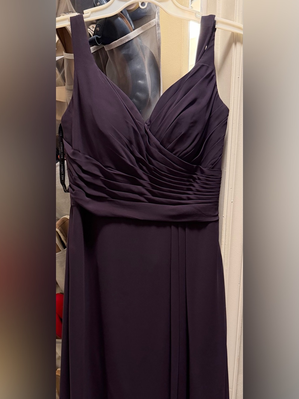 Bill Levkoff Deep Plum Ruched Gown